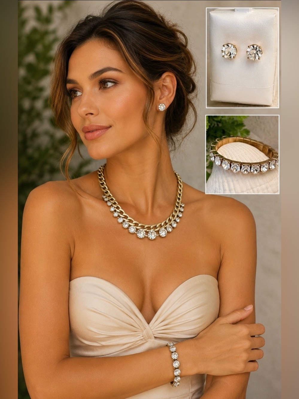 LOFT rhinestone necklace with bracelet and earrings